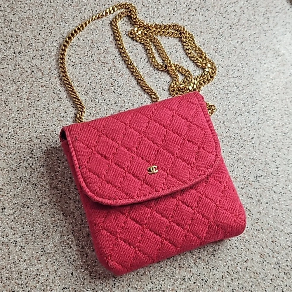 Chanel Red Cloth Front Flap Micro Gold Chain Purse Bag - Picture 1 of 8